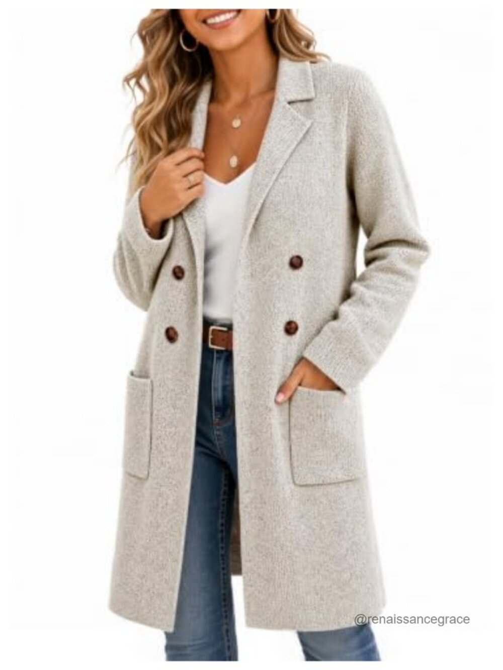Long Open Front Cardigan Coatigan Lapel Collar Acrylic Knit Sweater Coat
